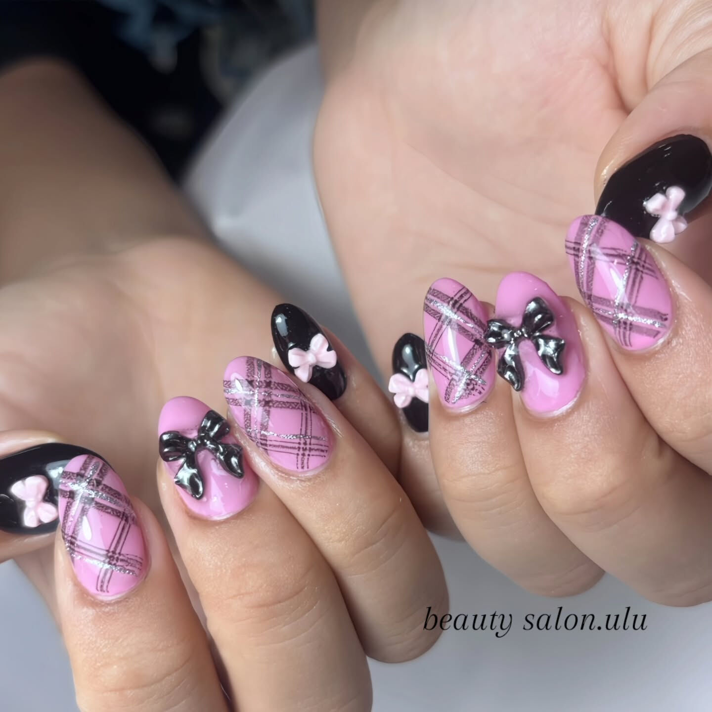 【岡崎市｜ガーリーネイル💕リボンチェック✨】
